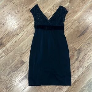Beautiful black dress with velvet waist and lace v neck. Soft silk dress.